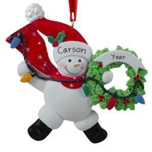 Personalized Snowman Christmas Lights RED Scarf Ornament