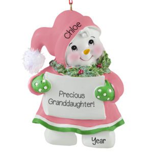 Precious Granddaughter Snow Girl PINK Hat Real Pom Pom Ornament