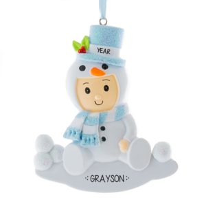 Little BOY Snowbaby Glittered Ornament BLUE