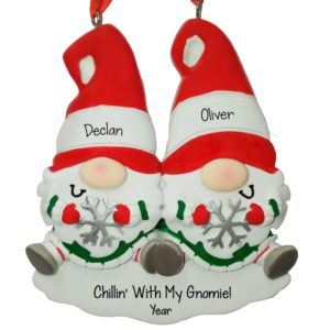 Personalized Best Friend Gnomes Holding Snowflakes Ornament