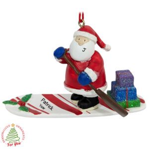 Personalized Paddle-boarding Santa Glittered 3-D Ornament