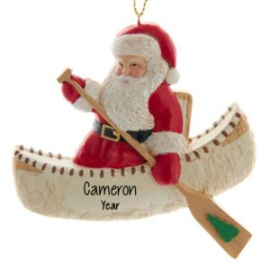 Personalized Santa In A Birch Canoe Christmas Ornament