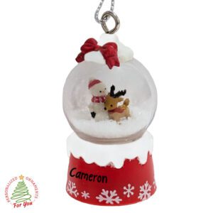 Mini Snowglobe Santa and Reindeer 3-D Ornament – Hand Personalized