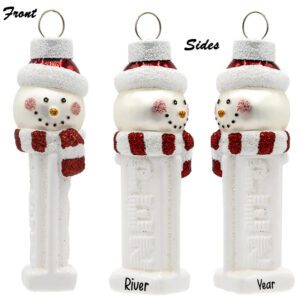 Snowman Fully Dimensional PEZ Dispenser Glittered Glass Ornament