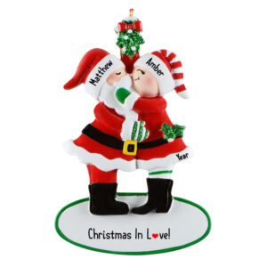 Santa And Mrs. Claus Kissing Under The Mistletoe Ornament