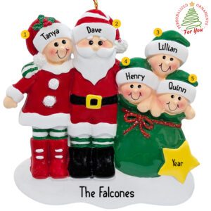 Family Of 5 Santa And Mrs. Claus Personalized Ornament