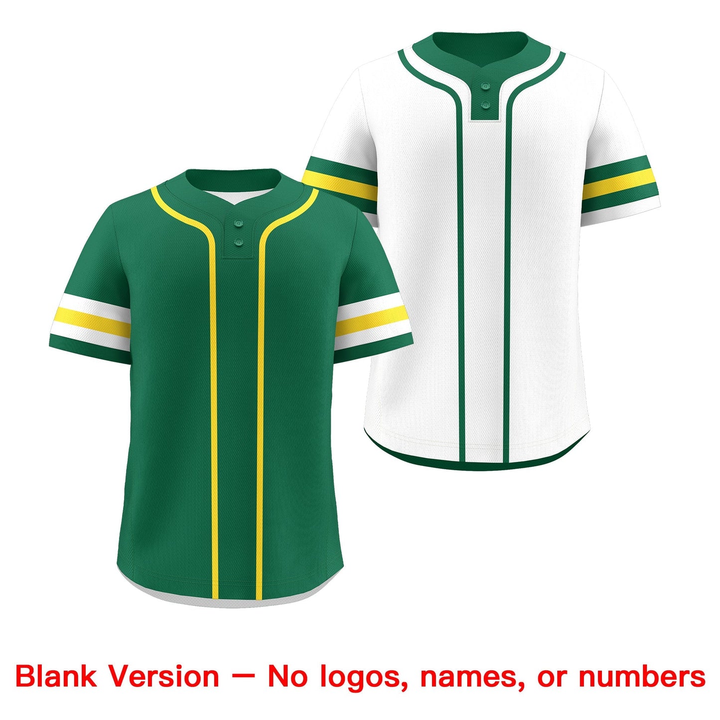 Custom White Gold Kelly Green Reversible Baseball Jersey Classic Style Two-Button Team Uniform