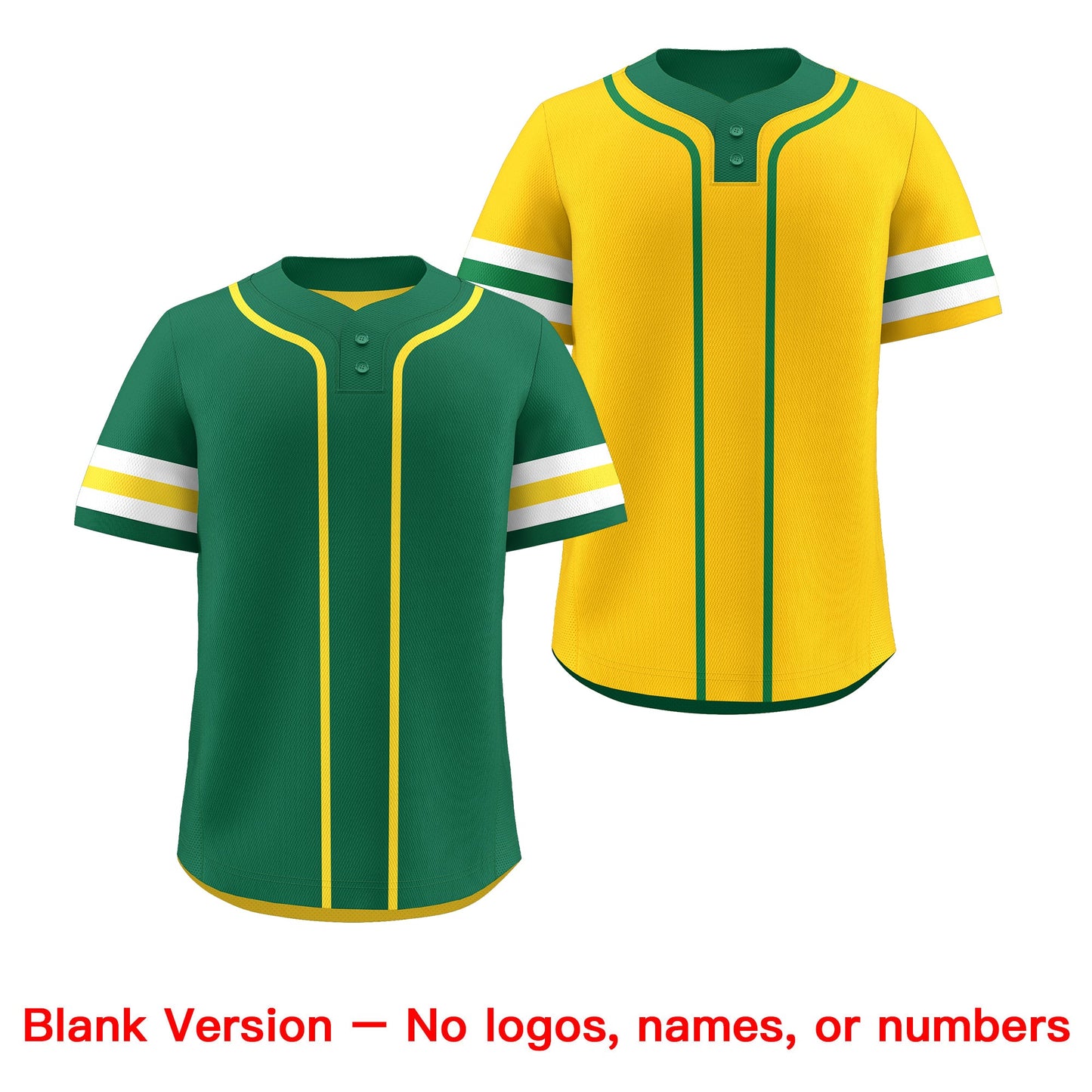 Custom White Gold Kelly Green Reversible Baseball Jersey Classic Style Two-Button Team Uniform