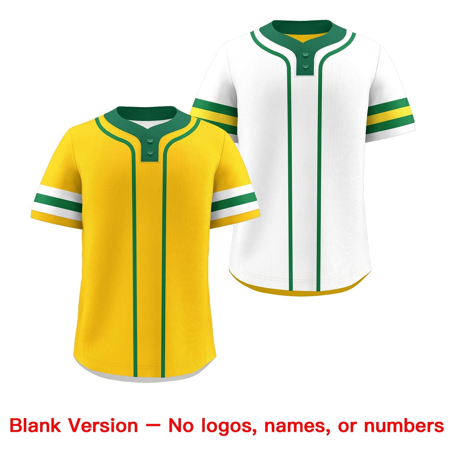 Custom White Kelly Green Gold Reversible Baseball Jersey Classic Style Two-Button Team Uniform