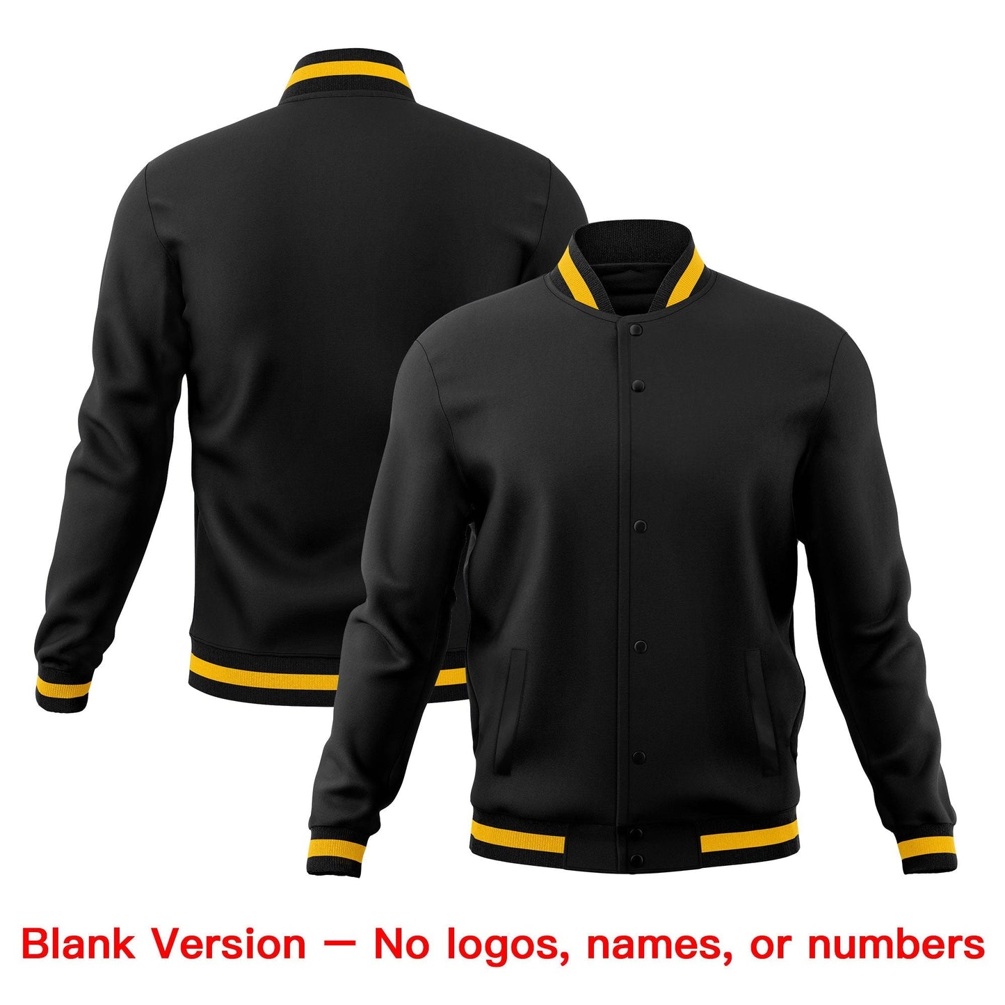 Custom Black Gold Jacket Classic Style Full-Snap Club & Spirit Wear Wrinkle-Resistant