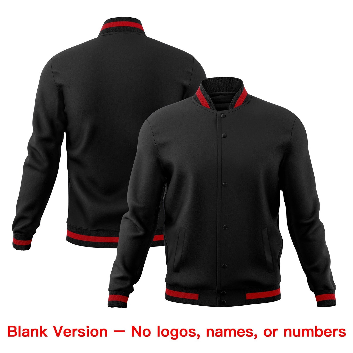 Custom Black Red Jacket Classic Style Full-Snap Club & Spirit Wear Breathable