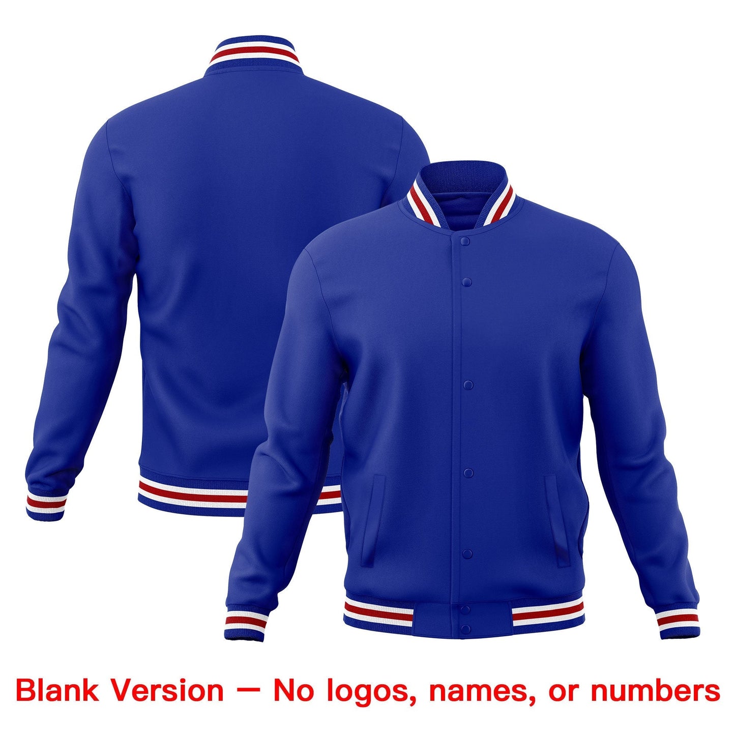 Custom Royal Blue White Red Jacket Classic Style Full-Snap Club & Spirit Wear Breathable