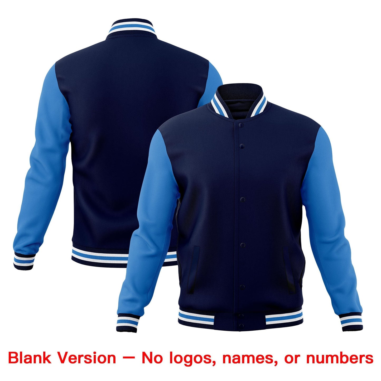 Custom Navy White Light Blue Jacket Classic Style Full-Snap Club & Spirit Wear Breathable