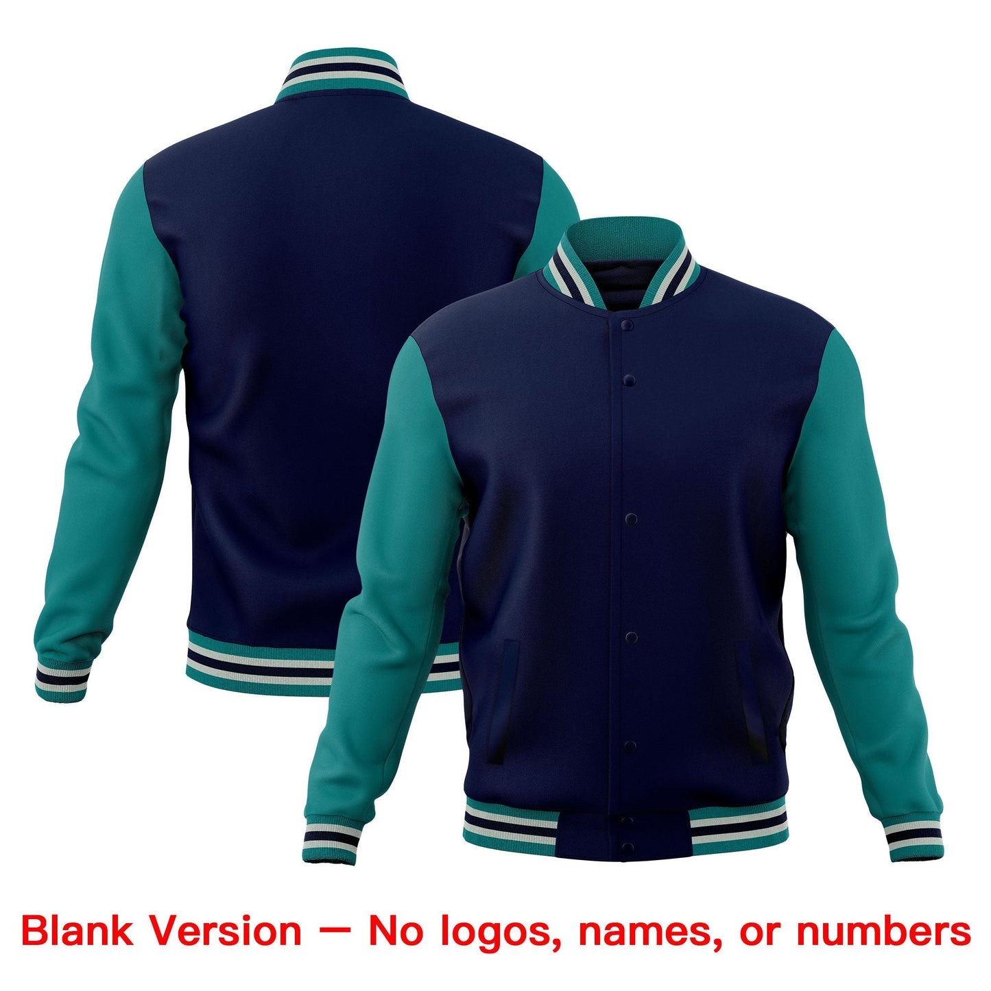 Custom Navy Teal Gray Jacket Classic Style Full-Snap Club & Spirit Wear Wrinkle-Resistant