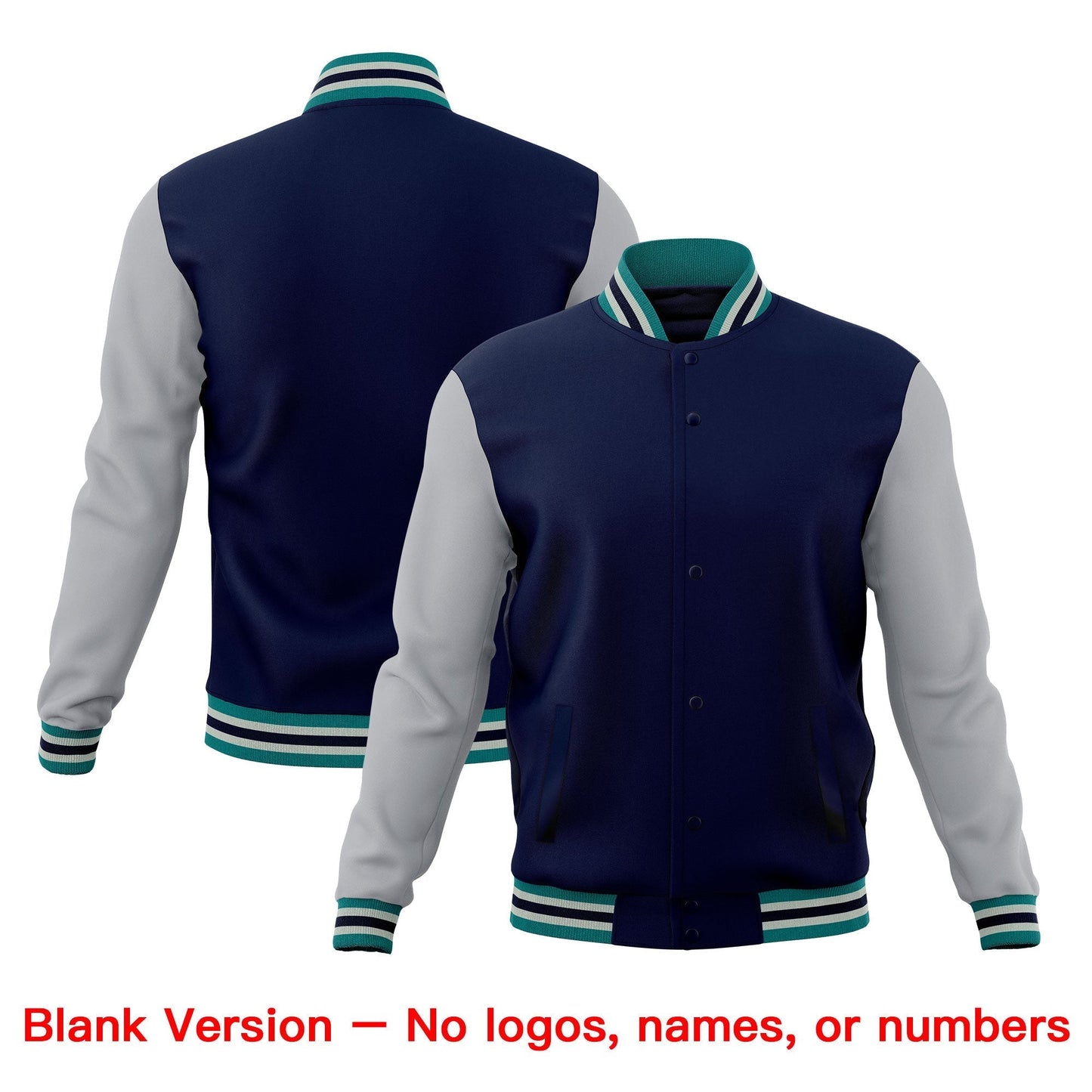 Custom Navy Teal Gray Jacket Classic Style Full-Snap Club & Spirit Wear Wrinkle-Resistant