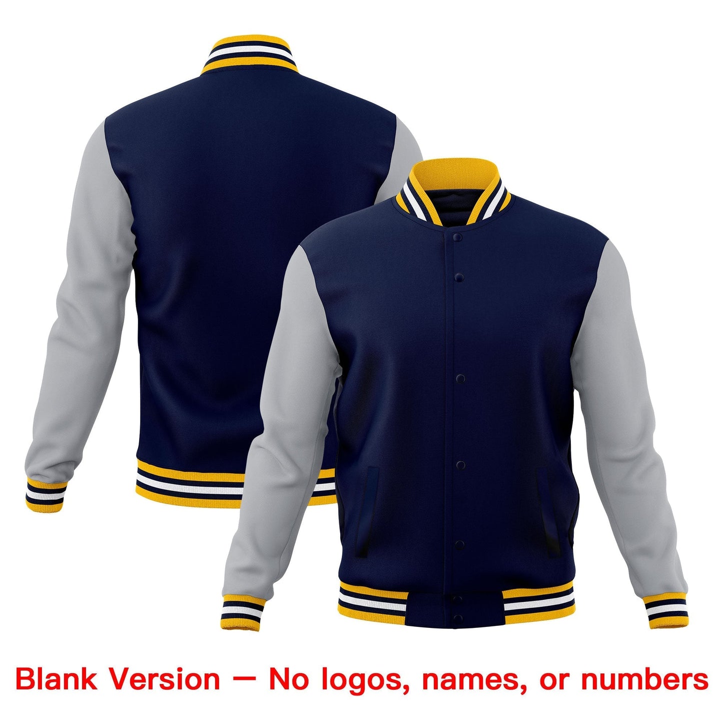 Custom Navy Gold White Jacket Classic Style Full-Snap Club & Spirit Wear Breathable