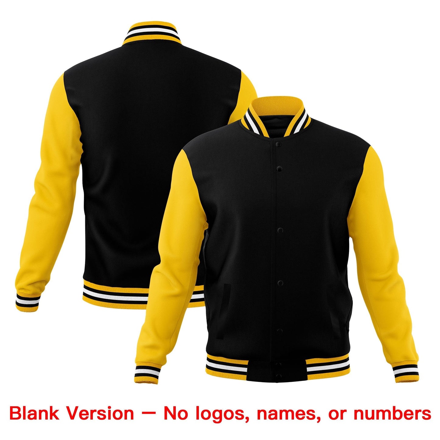 Custom Black Gold White Jacket Classic Style Full-Snap Club & Spirit Wear Breathable