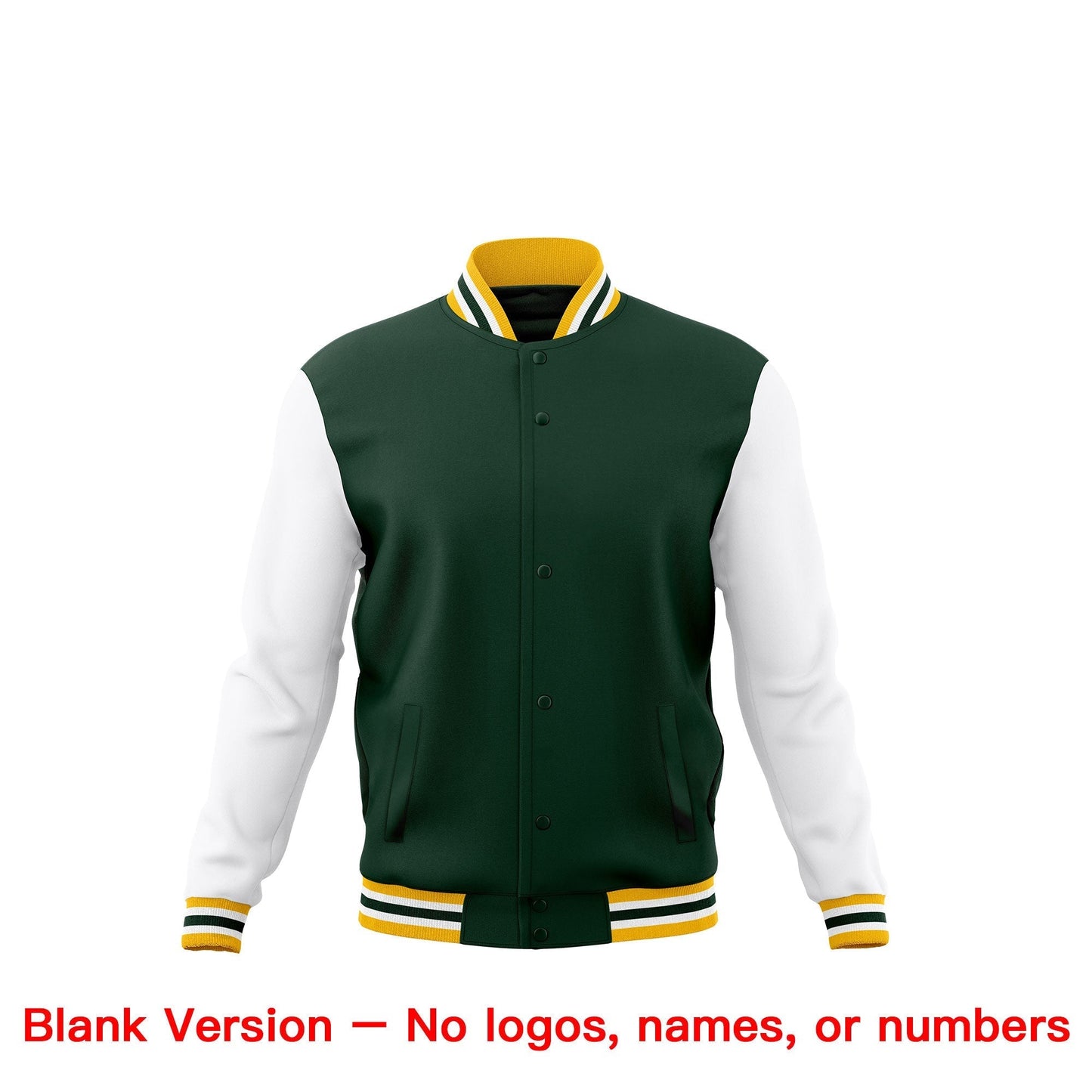 Custom Green Gold White Jacket Classic Style Full-Snap Club & Spirit Wear Breathable