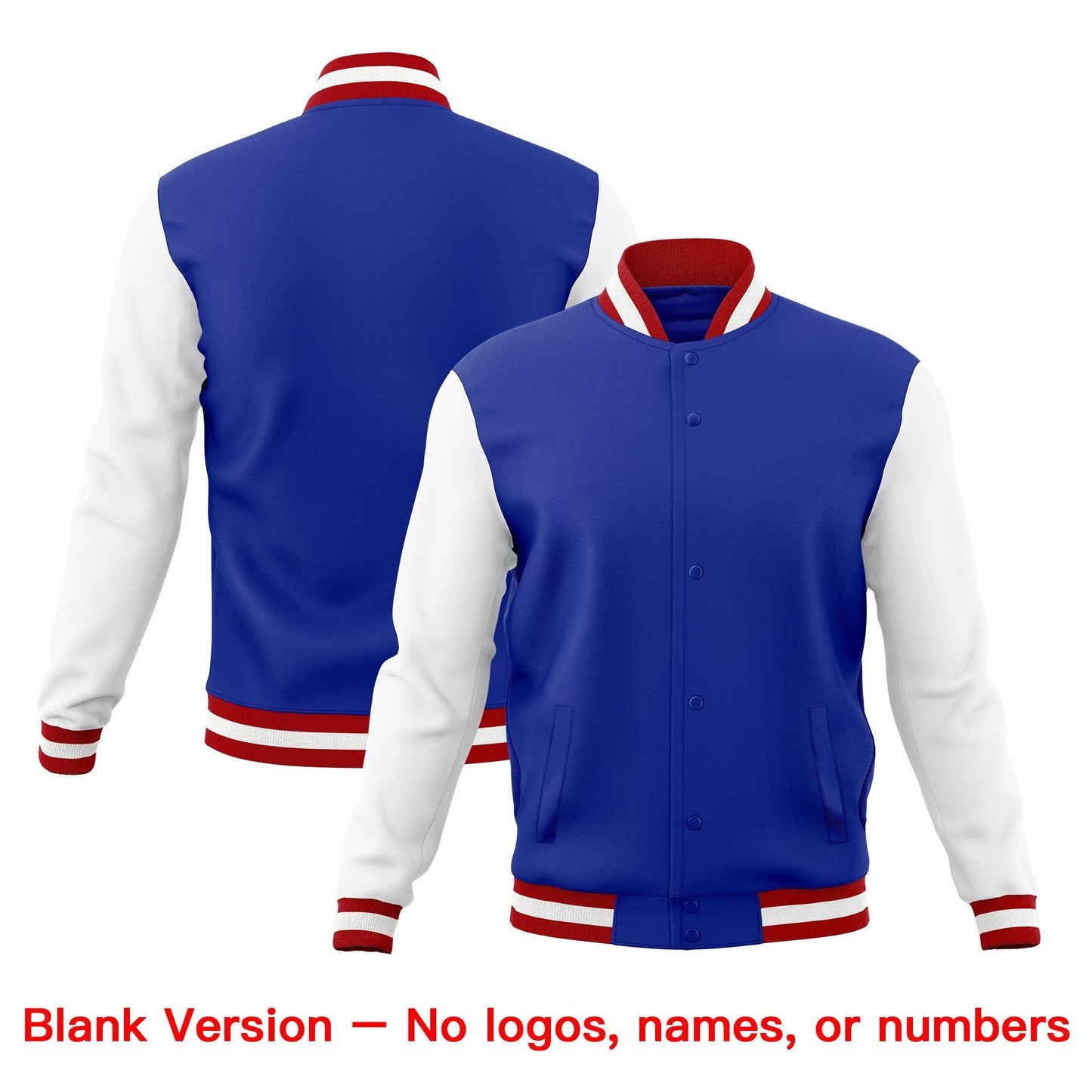 Custom Royal Blue Red White Jacket Classic Style Full-Snap Club & Spirit Wear Wrinkle-Resistant
