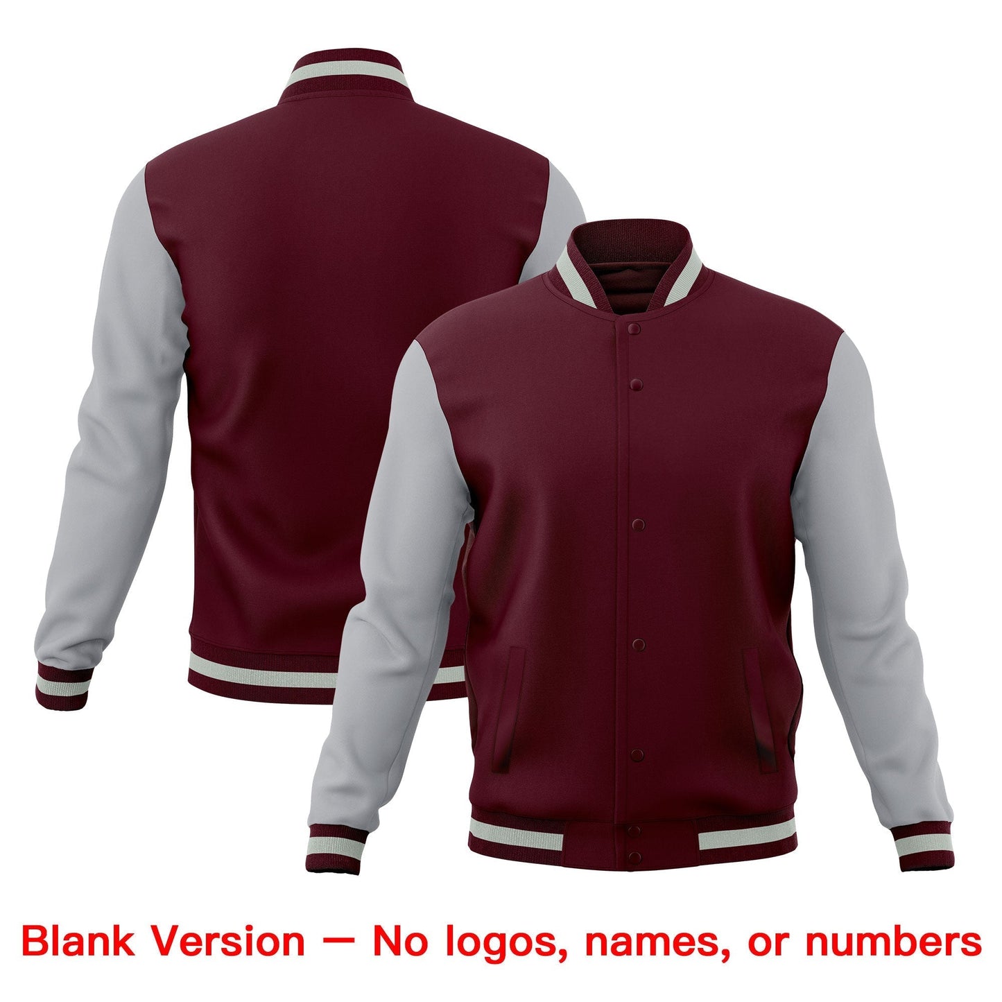 Custom Crimson Gray Jacket Classic Style Full-Snap Club & Spirit Wear Wrinkle-Resistant