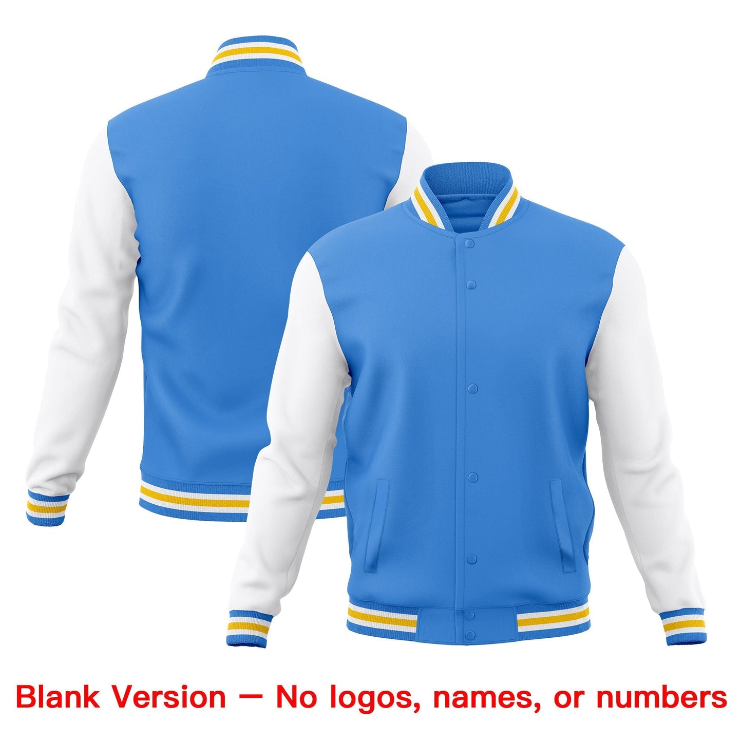 Custom Powder Blue Light Blue White Jacket Classic Style Full-Snap Club & Spirit Wear Breathable