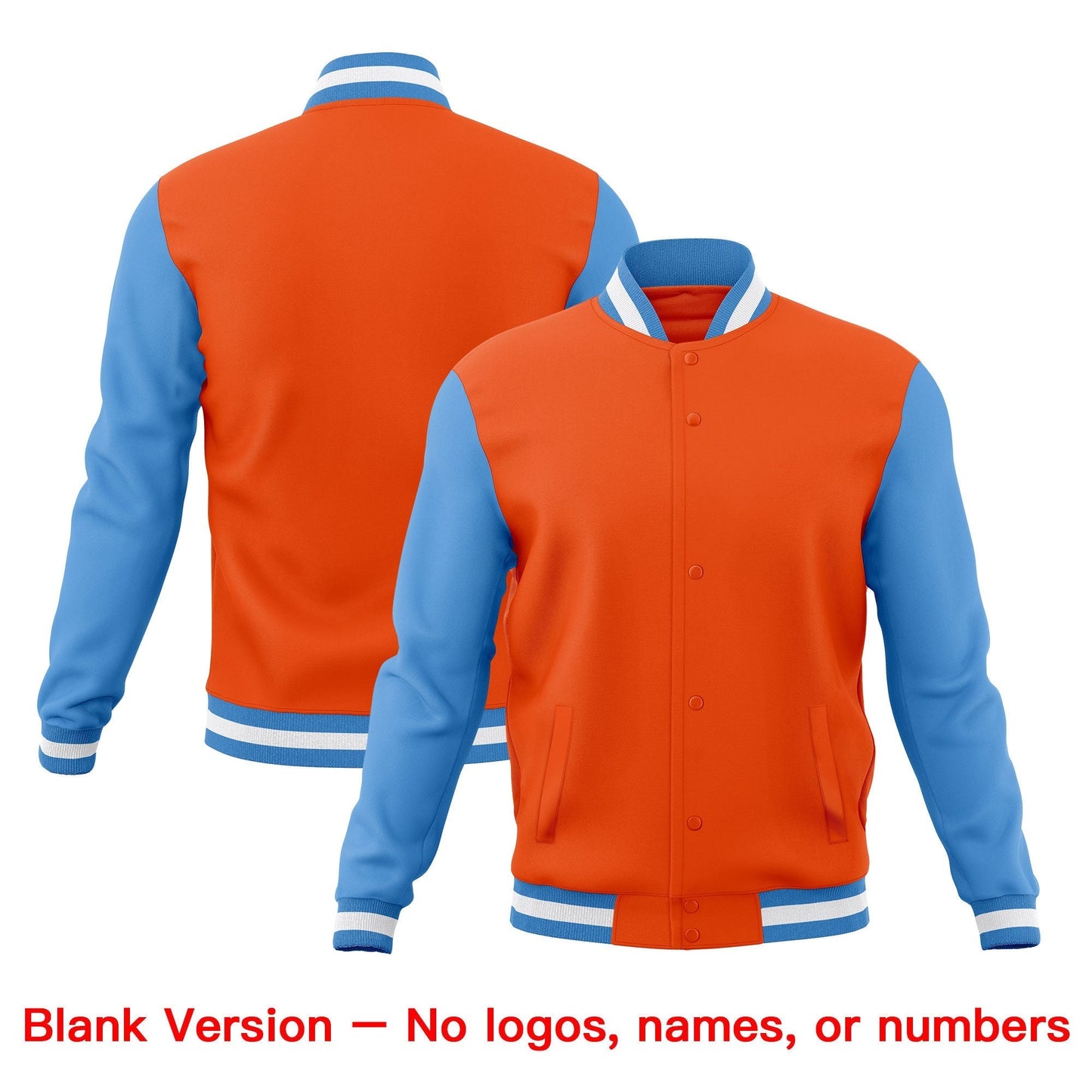 Custom Orange Light Blue White Jacket Classic Style Full-Snap Club & Spirit Wear Breathable