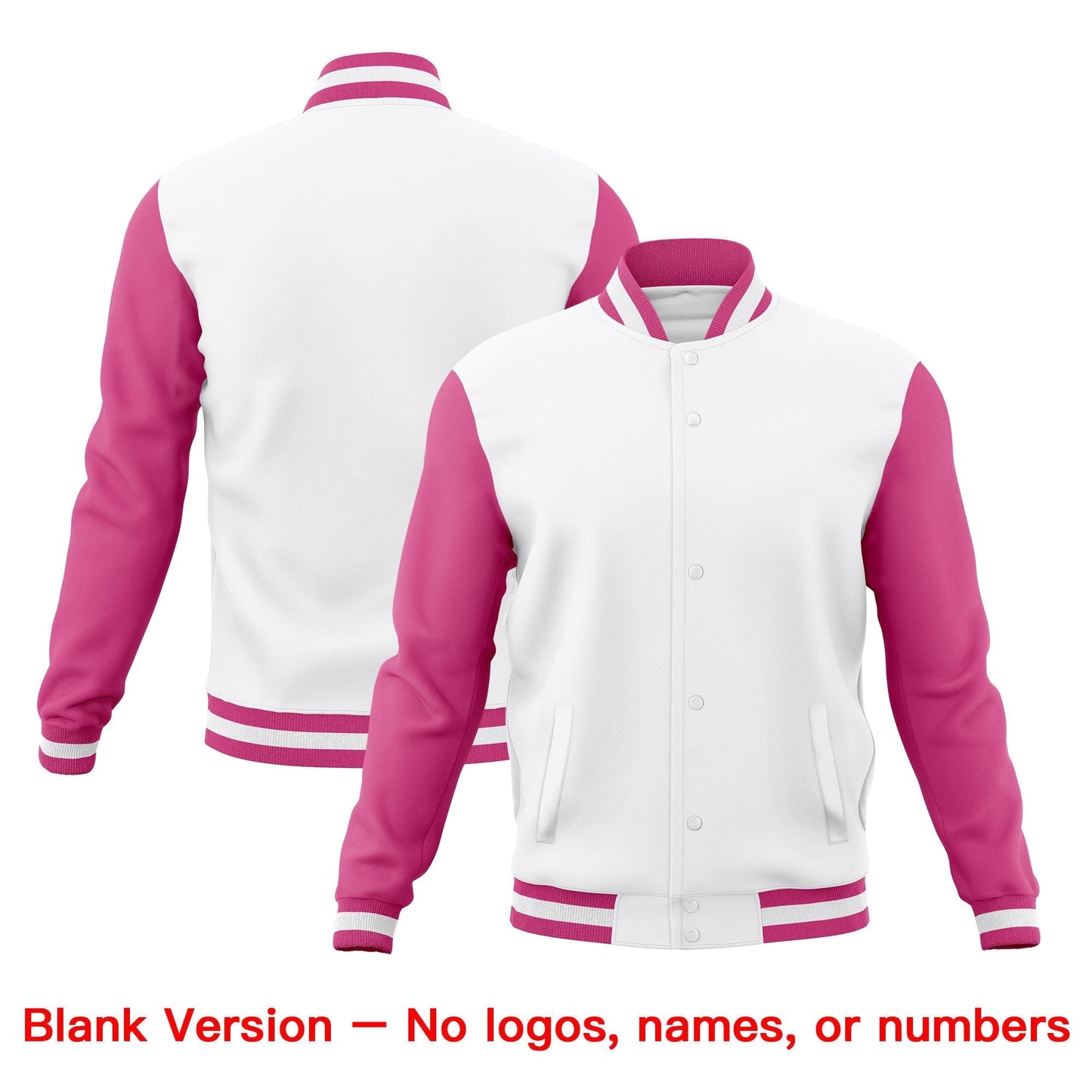 Custom White Pink Jacket Classic Style Full-Snap Club & Spirit Wear Breathable