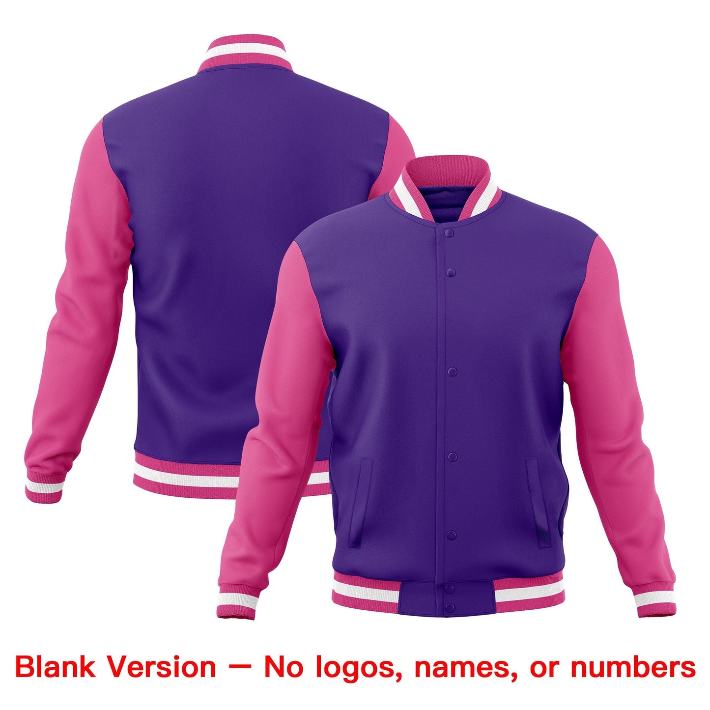 Custom Purple Pink White Jacket Classic Style Full-Snap Club & Spirit Wear Wrinkle-Resistant
