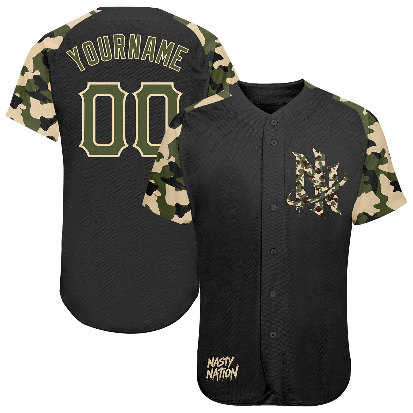 Custom Black Olive-City Cream Nasty Nation Camo Authentic Baseball Jersey