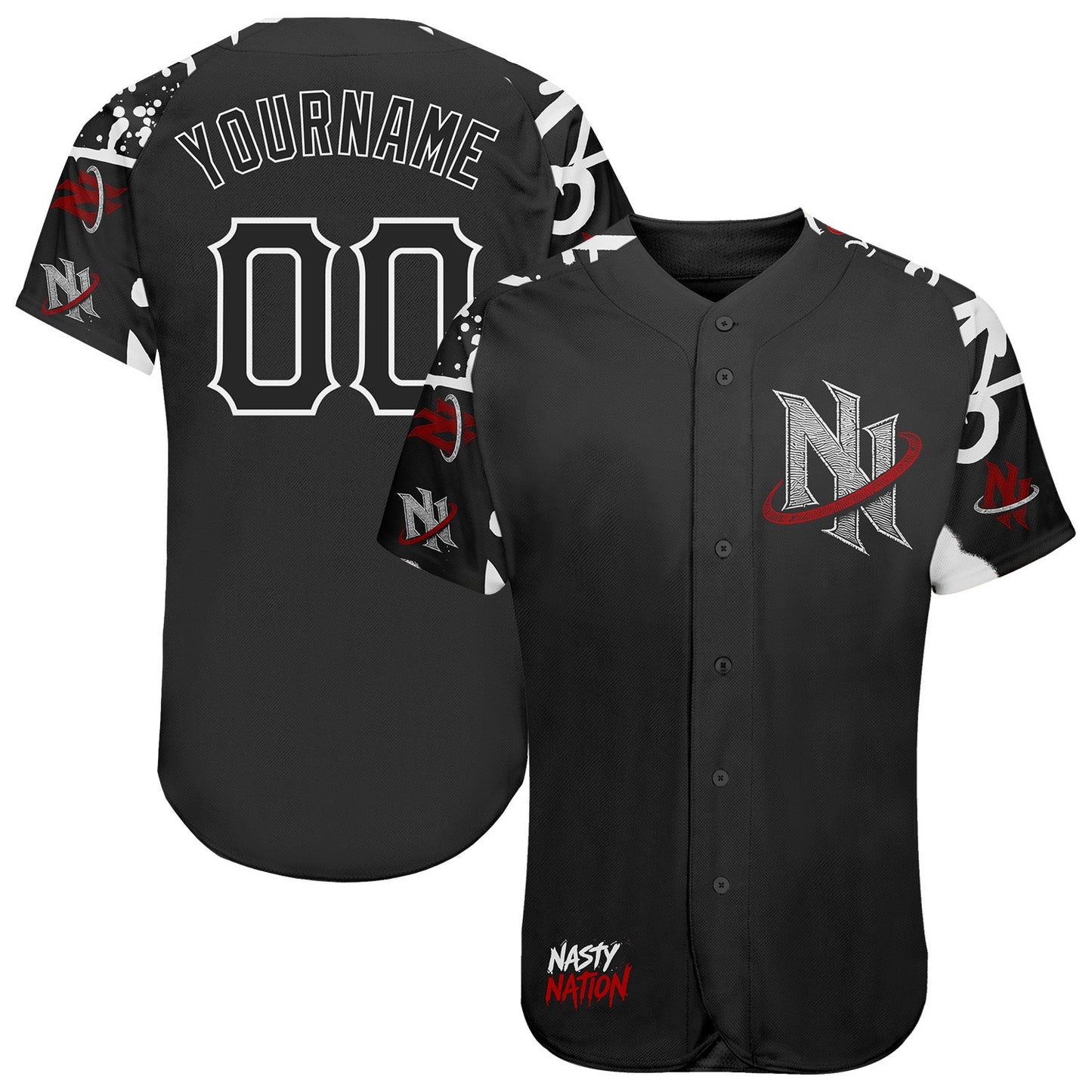 Custom Black-White Nasty Nation Camo Authentic Baseball Jersey
