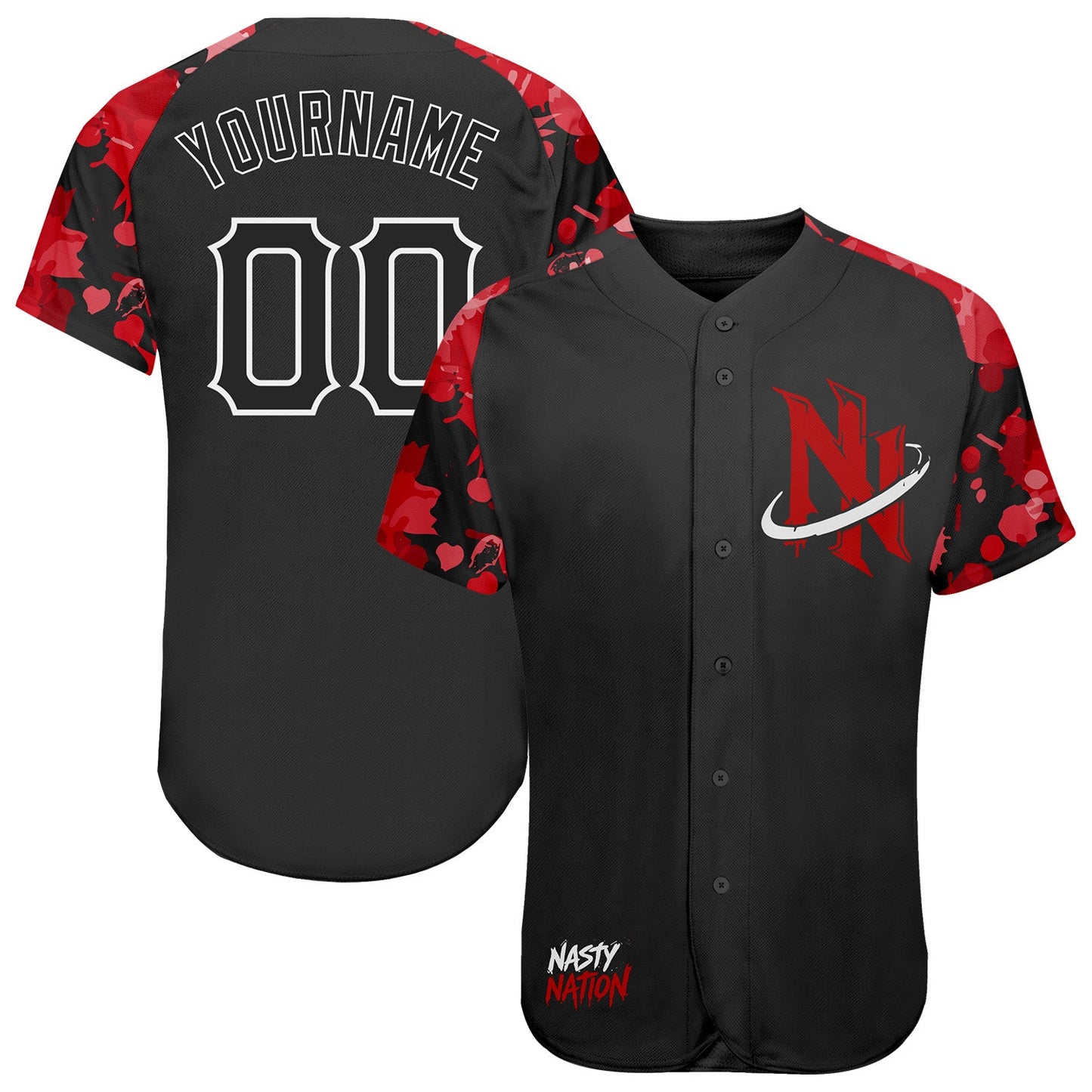 Custom Black Red-White Nasty Nation Camo Authentic Baseball Jersey