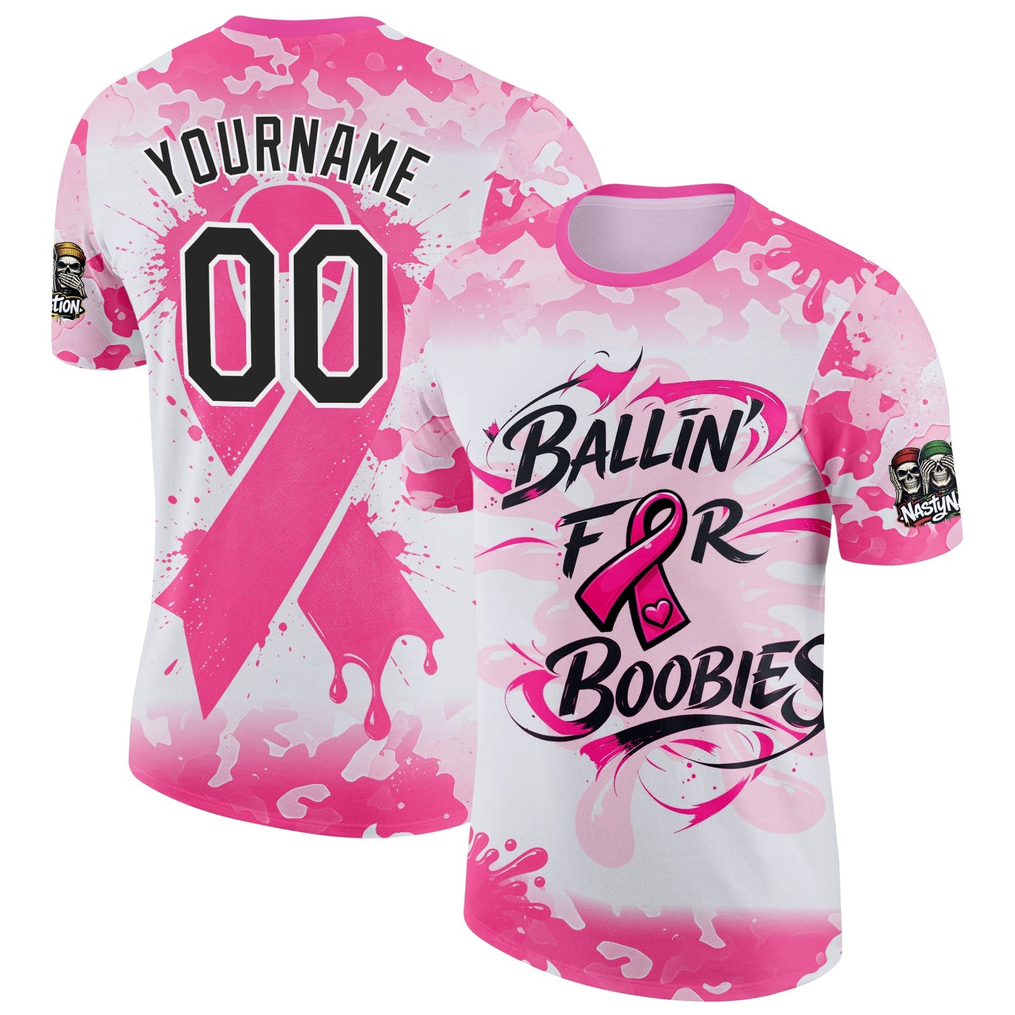 Custom Camo Black Pink-White 2026 Nasty Nation Paintball Breast Cancer Performance T-Shirt