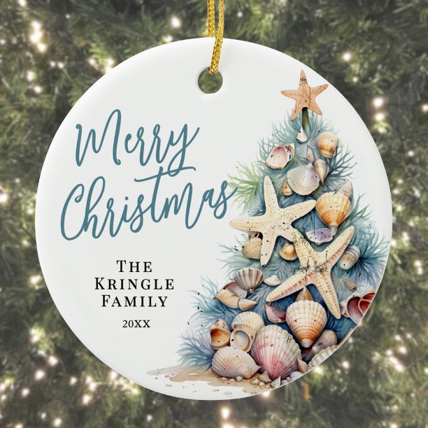 Beach Merry Christmas Ceramic Ornament