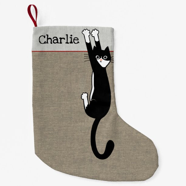 Black and White Cat Funny Tuxedo Cat Holiday Small Christmas Stocking