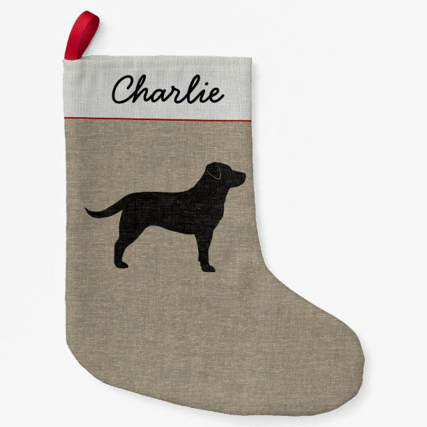 Black Labrador Silhouette Personalized Dog Holiday Small Christmas Stocking