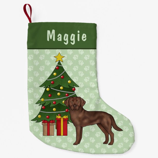 Brown Labrador Retriever Dog With Christmas Tree Small Christmas Stocking
