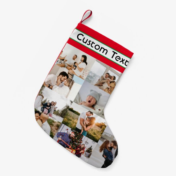 Christmas Custom Family Photo Collage custom text Small Christmas Stocking
