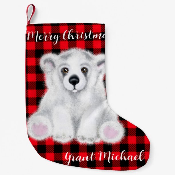 Christmas cute polar bear cub, Santa bear cub Small Christmas Stocking