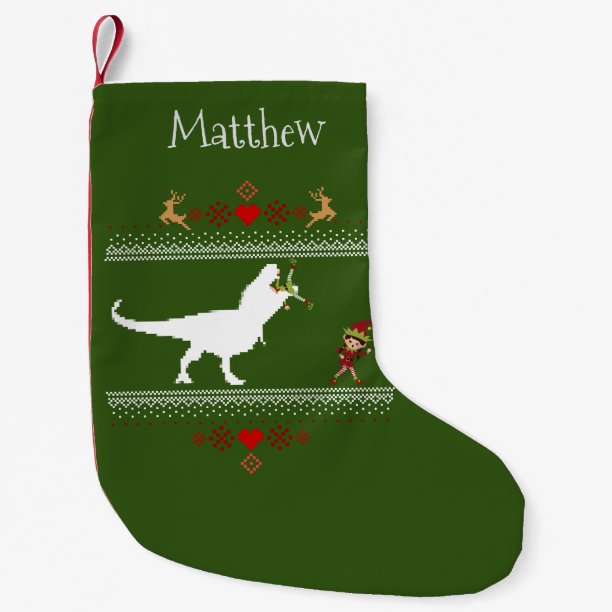 Christmas Holiday Ugly Sweater T-Rex Elf Funny Small Christmas Stocking