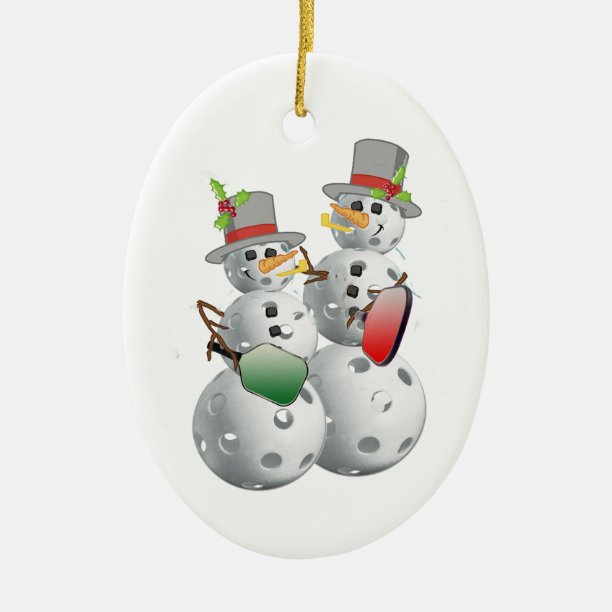 Christmas Pickleball Snowmen Ceramic Ornament