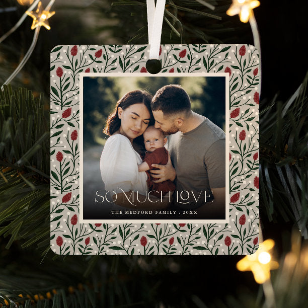 Classic Christmas Floral Frame Photo Metal Ornament