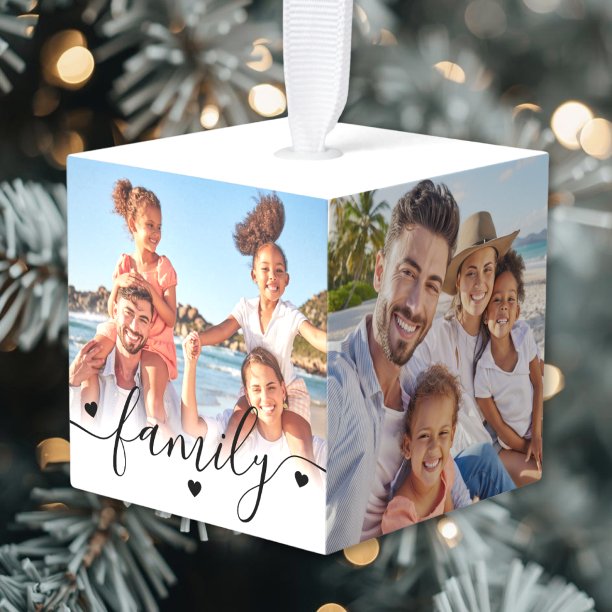 Create Your Own Family Photo Christmas Cube Ornament