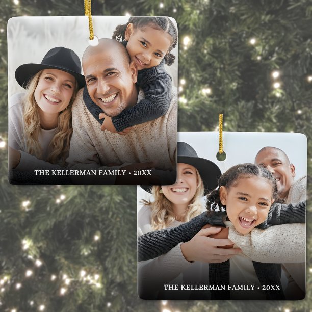 Custom Double Sided Family Two Photo Christmas Ceramic Ornament