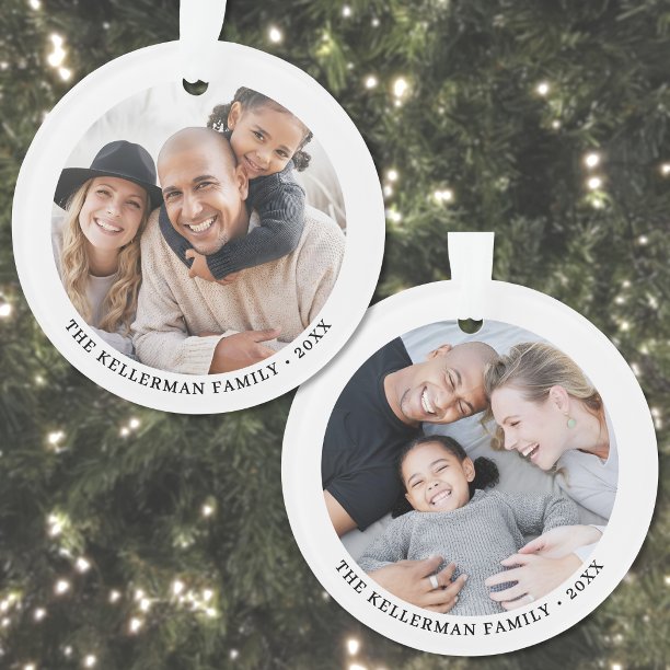 Custom Double Sided Family Two Photo Christmas Ornament
