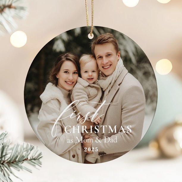 First Year as Mom & Dad Christmas Photo Ceramic Ornament