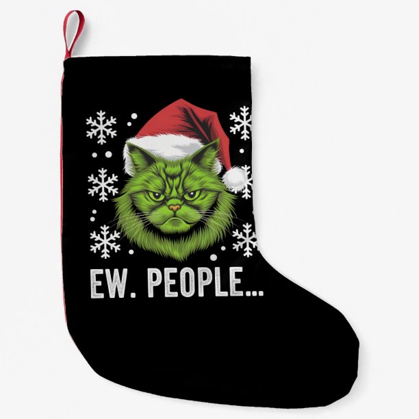 Funny Christmas Cat Ew People Meowy Cat Lovers Small Christmas Stocking