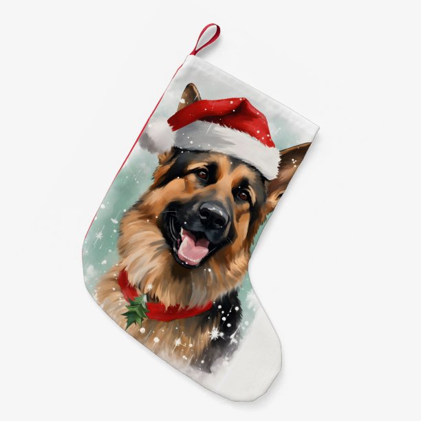 German Shepherd Christmas brush painting artwork Small Christmas Stocking