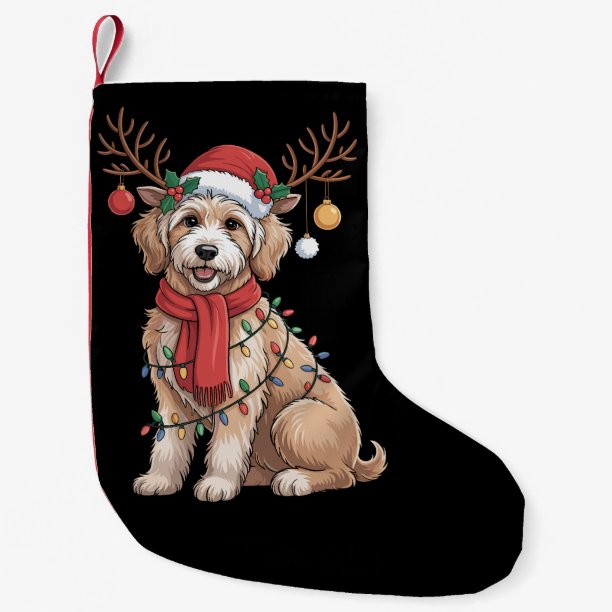 Golden Doodle Gorgeous Reindeer Christmas Tree Small Christmas Stocking