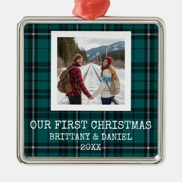 Green Tartan Our First Christmas Metal Ornament