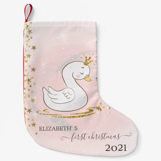 Holiday First Christmas Baby Swan Small Christmas Stocking